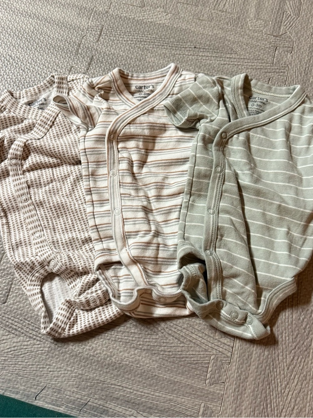 Carter's Beige & Sage Striped Snap-Front Bodysuit Set